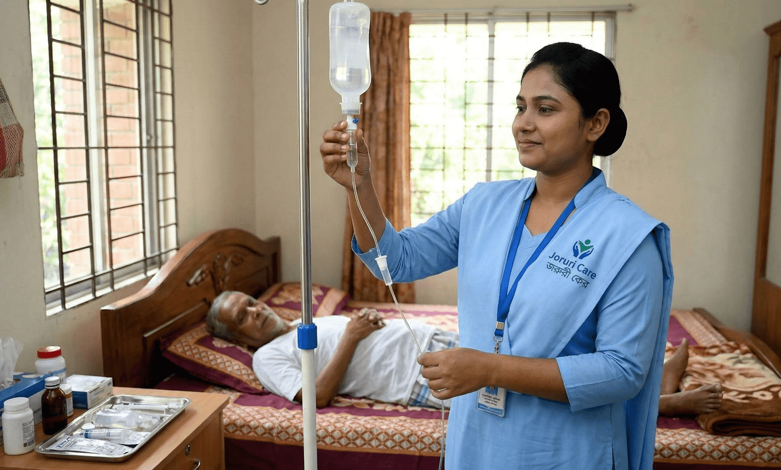 Photography: A patient looking relieved while talking to a doctor on a tablet.